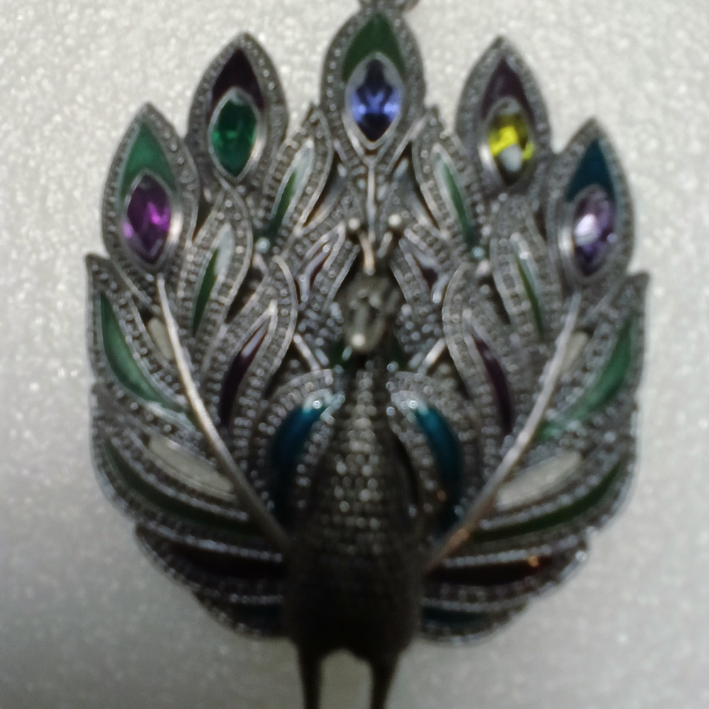 Multicolored Gemstone Peacock Brooch